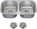 Premier 32-Inch Undermount 50/50 Double Bowl 18-Gauge Stainless Steel Kitchen Sink with Strainers (X2), KBU22