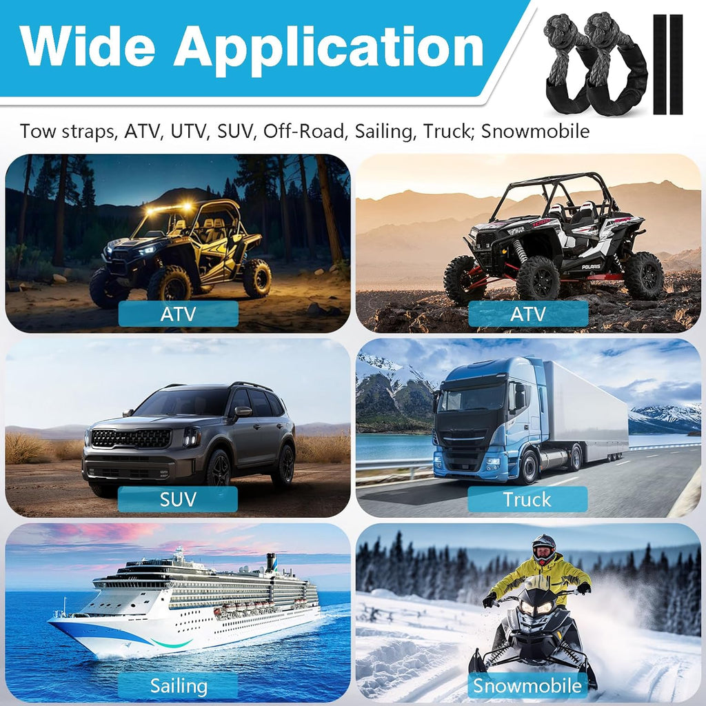 2 Pack Black Soft Shackles 57,000 LBS Breaking Strength 1/2 Inch X 22 Inch with Protective Sleeve for Off-Road Sailing Trucks 4X4 UTV Synthetic Road Recovery Rope Soft Shackle for Recovery