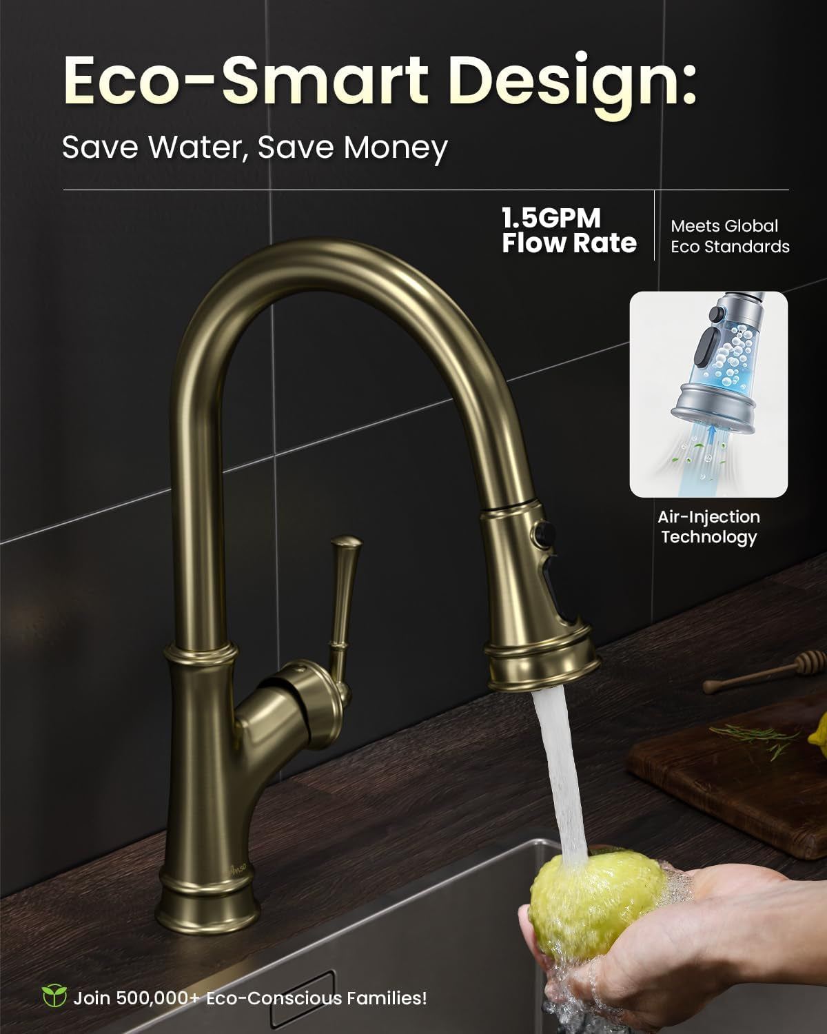 Gold Kitchen Faucet with Pull down Sprayer, Antique Single Handle 1 Hole High Arc Pull Out Kitchen Sink Faucets