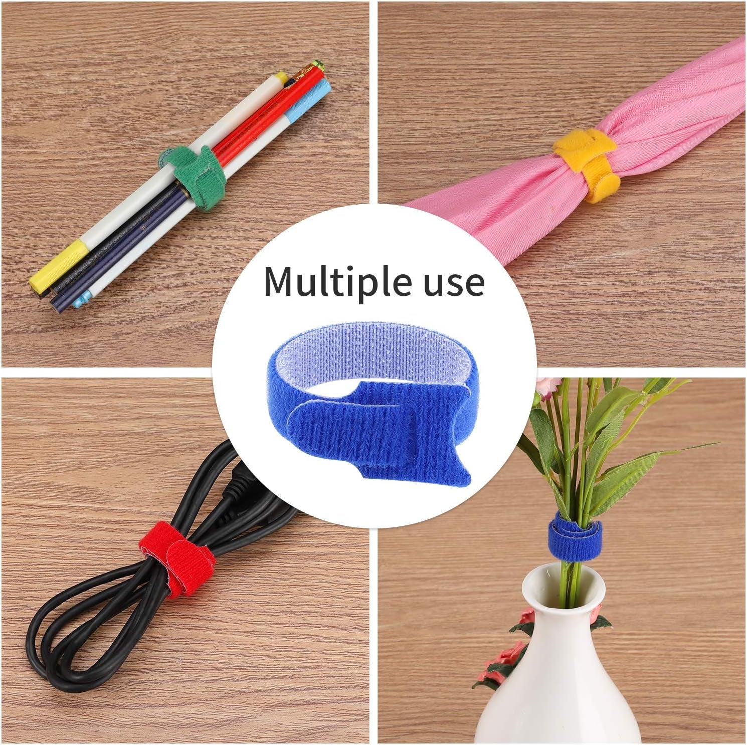50PCS Cable Ties Reusable, Premium 6-Inch Hook and Loop Cord Organizer Wire Ties, Microfiber Cloth Cable Management Straps, 5 Colors