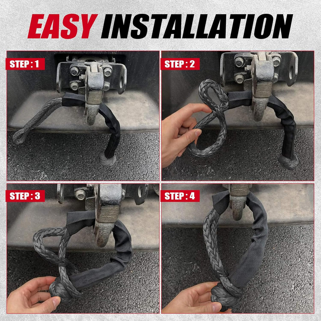 2 Pack Black Soft Shackles 57,000 LBS Breaking Strength 1/2 Inch X 22 Inch with Protective Sleeve for Off-Road Sailing Trucks 4X4 UTV Synthetic Road Recovery Rope Soft Shackle for Recovery