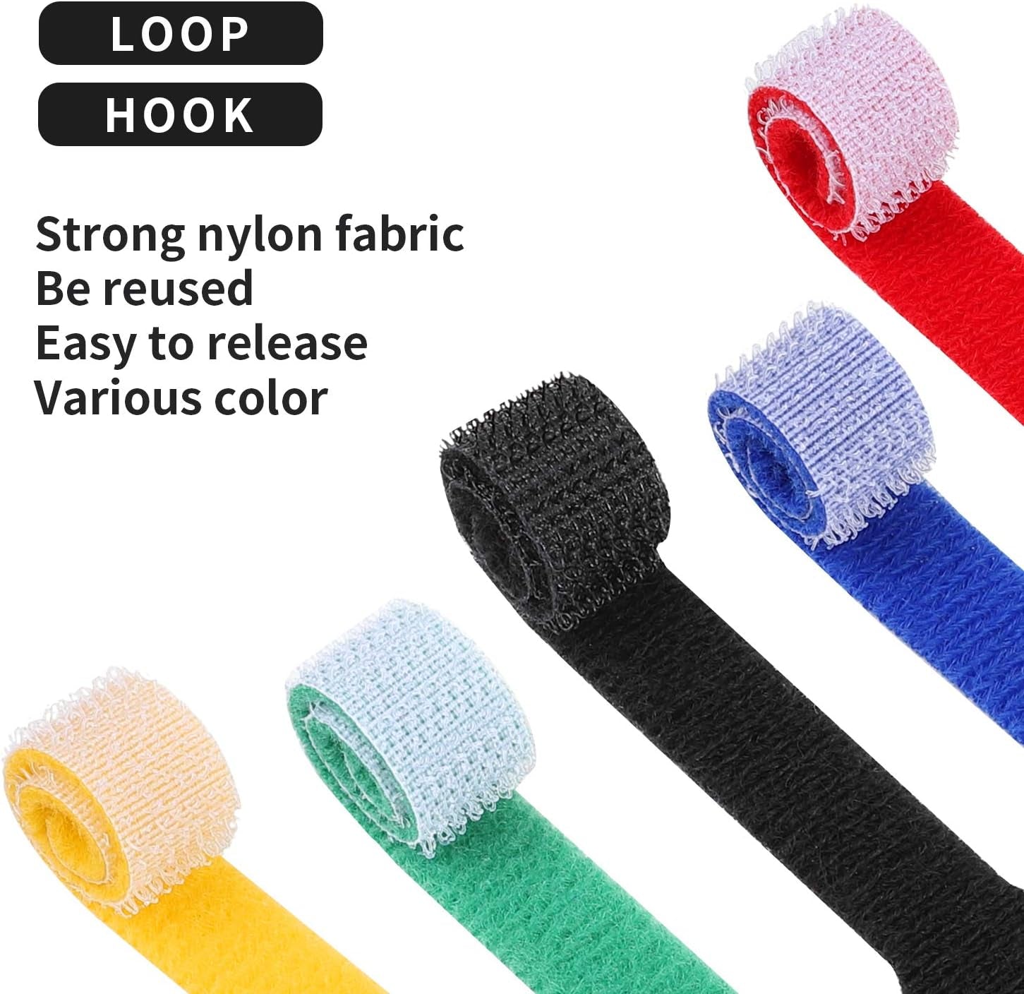 50PCS Cable Ties Reusable, Premium 6-Inch Hook and Loop Cord Organizer Wire Ties, Microfiber Cloth Cable Management Straps, 5 Colors