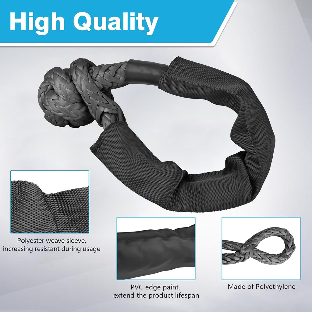 2 Pack Black Soft Shackles 57,000 LBS Breaking Strength 1/2 Inch X 22 Inch with Protective Sleeve for Off-Road Sailing Trucks 4X4 UTV Synthetic Road Recovery Rope Soft Shackle for Recovery