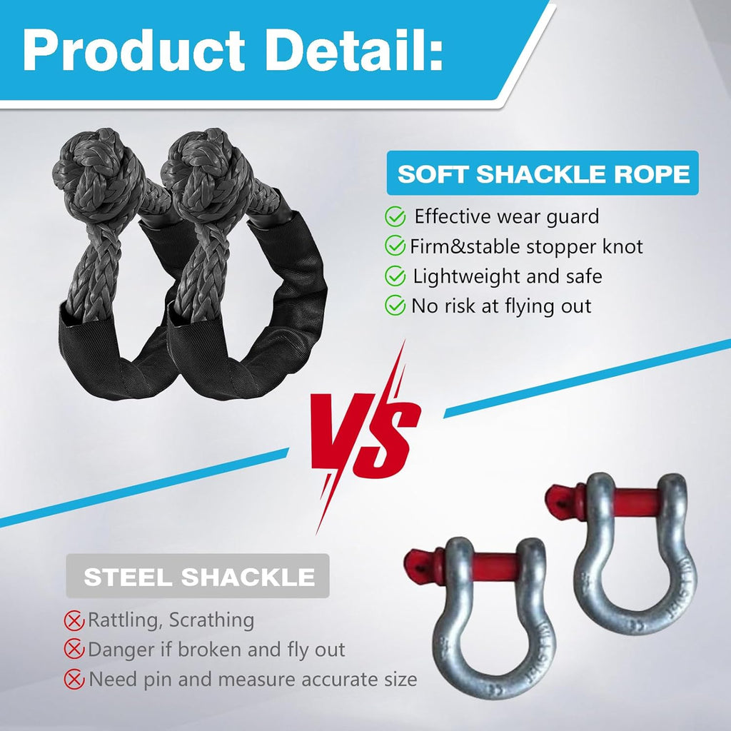 2 Pack Black Soft Shackles 57,000 LBS Breaking Strength 1/2 Inch X 22 Inch with Protective Sleeve for Off-Road Sailing Trucks 4X4 UTV Synthetic Road Recovery Rope Soft Shackle for Recovery