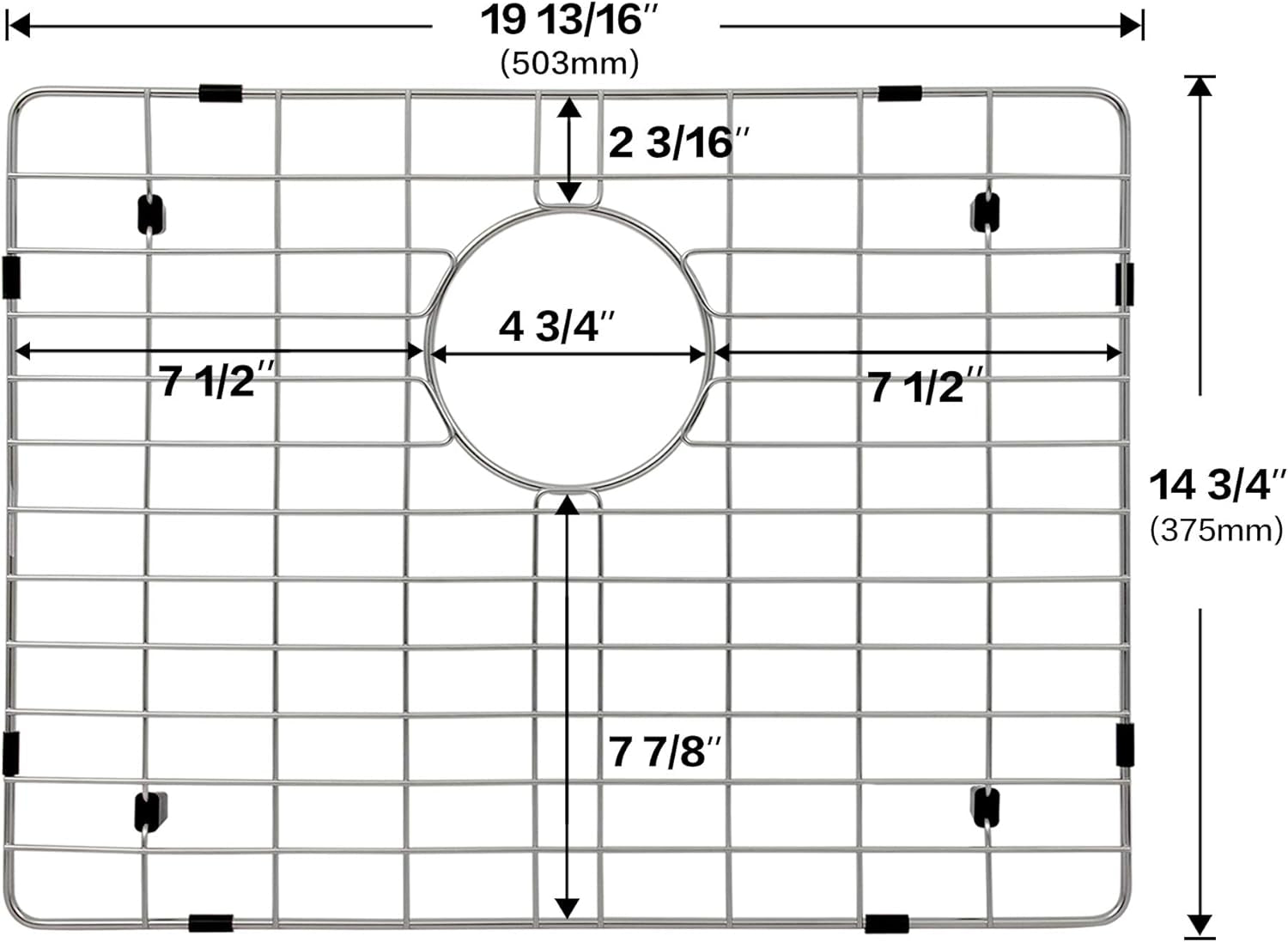 Kitchen Sink Grid and Sink Protectors for Kitchen Sink, Stainless Steel Sink Grids for Bottom of Kitchen Sink, Sink Bottom Grid, 19 13/16" X 14 3/4" with Rear Drain for Single Sink Bowl