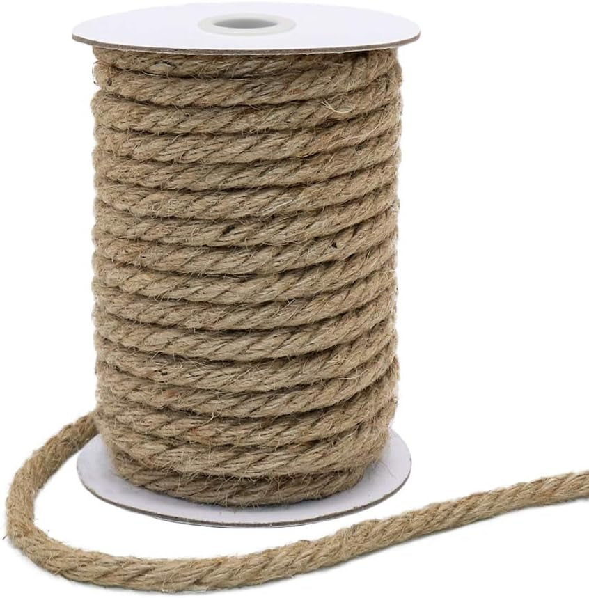 50 Feet 10Mm Jute Rope, Natural Heavy Duty Twine for Crafts, Cat Scratching Post, Gardening, Bundling and Hanging