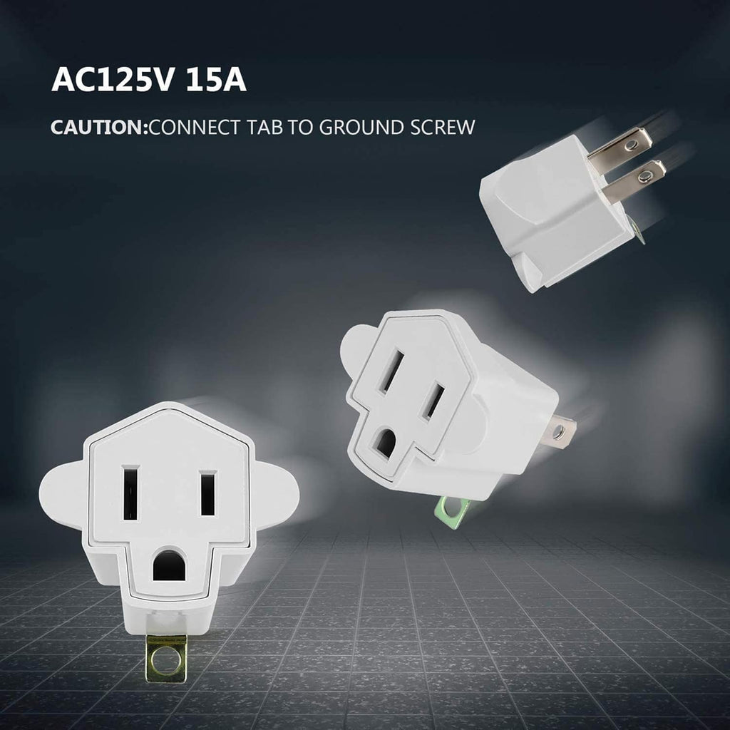 3 Prong to 2 Prong Polarized Grounding Adapter, Wall Outlet Converter 3-Prong Adapter Fireproof Material 392℉ Resistant Heavy Duty for Household, Christmas Light, Indoor Use Only, 10 Pack