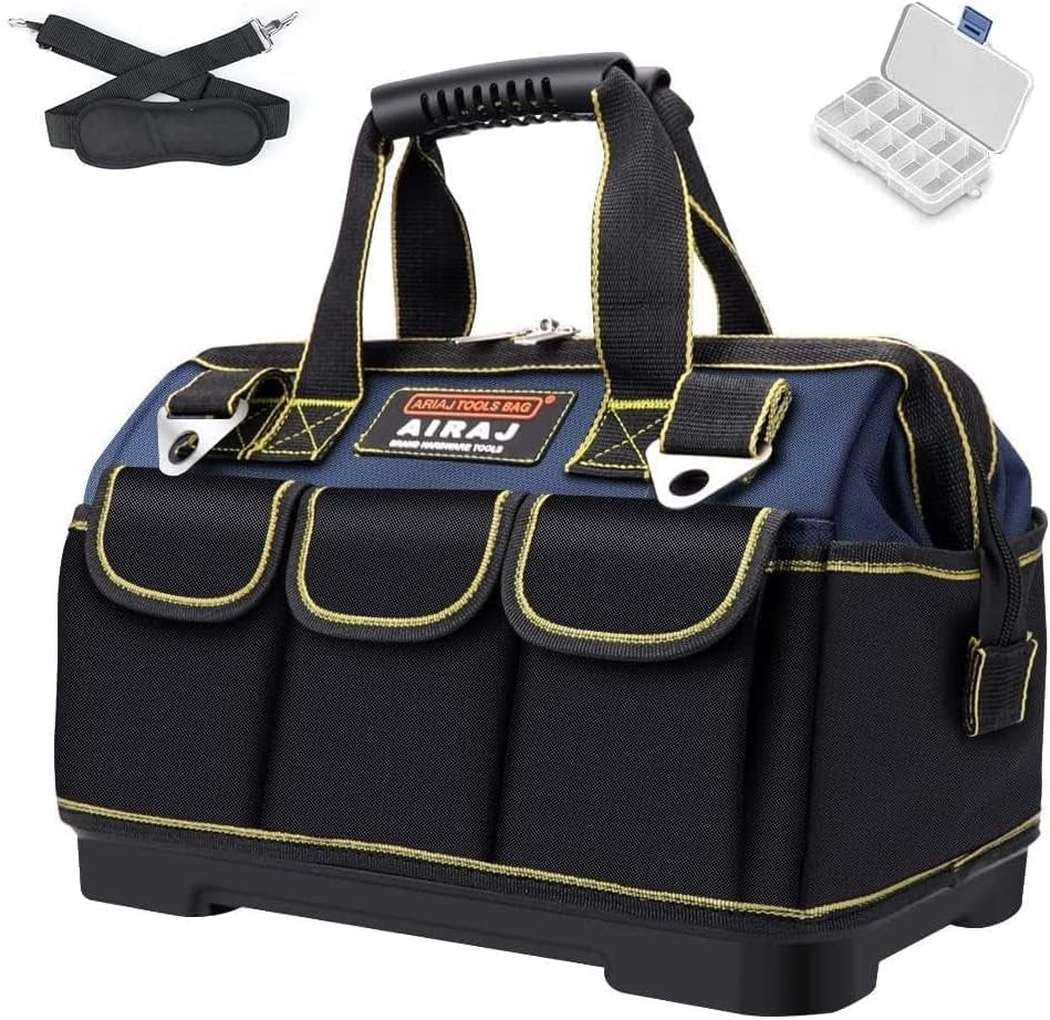 Tool Bag 16 Inch,Wide Mouth Tool Bags for Men Heavy Duty with Waterproof Molded Base,Tools Organizer for Home Repairs,Garage Storage,Professional Work,Adjustable Shoulder Strap,Blue