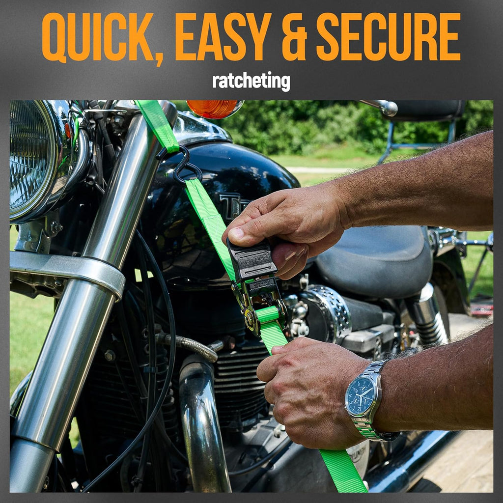 Ratchet Straps, Tie down Strap Set 1650Lb Break Strength, 4 Pack 15Ft X 1In, 4 Soft Loops, Moving Straps Tie Downs, Cargo Cam Buckles for Trucks, Rubber Handles, Carry Bag