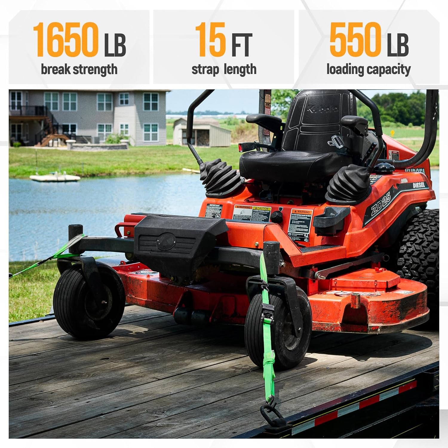 Ratchet Straps, Tie down Strap Set 1650Lb Break Strength, 4 Pack 15Ft X 1In, 4 Soft Loops, Moving Straps Tie Downs, Cargo Cam Buckles for Trucks, Rubber Handles, Carry Bag