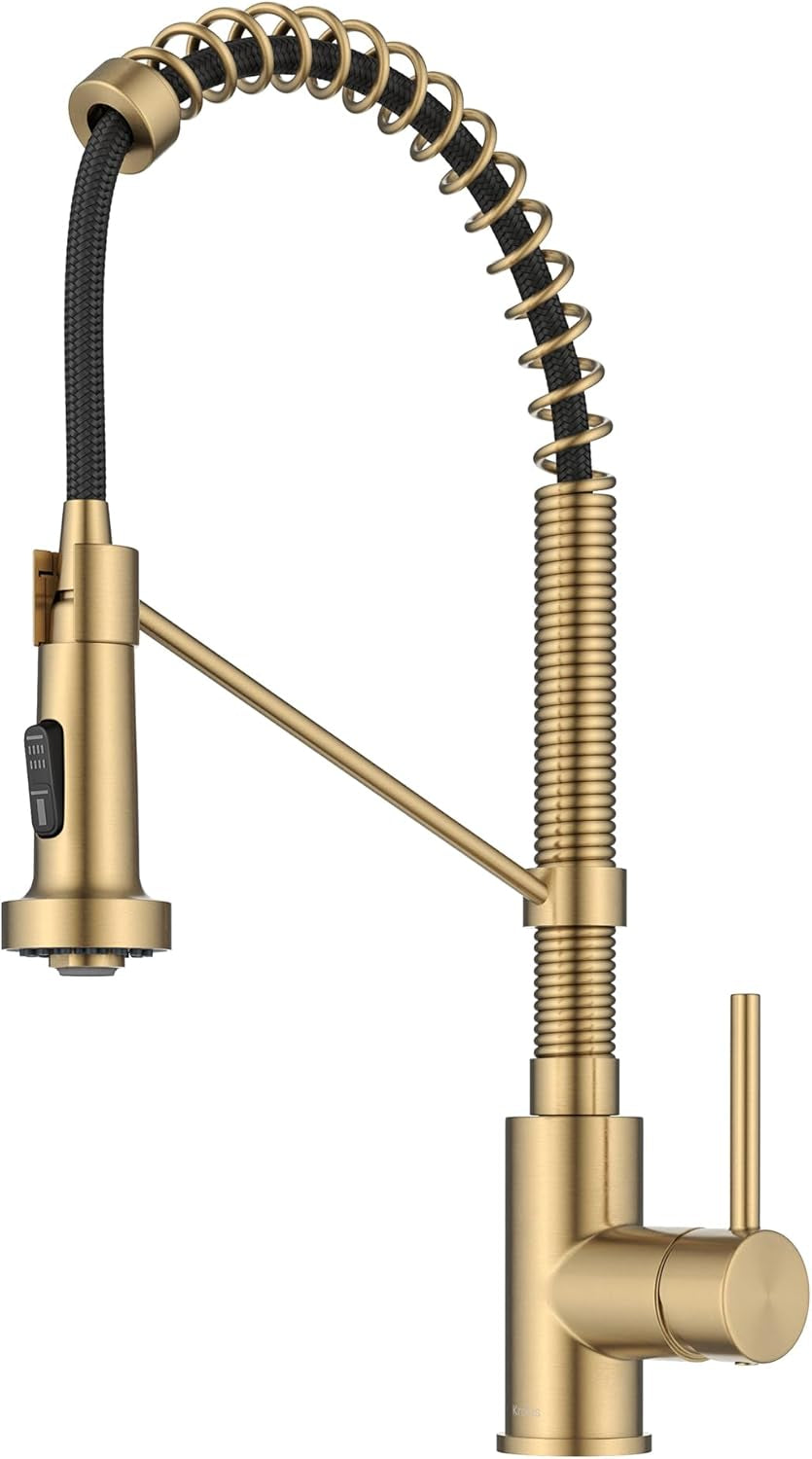 Bolden Commercial Style 2-Function Single Handle Pull down Kitchen Faucet in Spot-Free Brushed Brass, KPF-1610BB