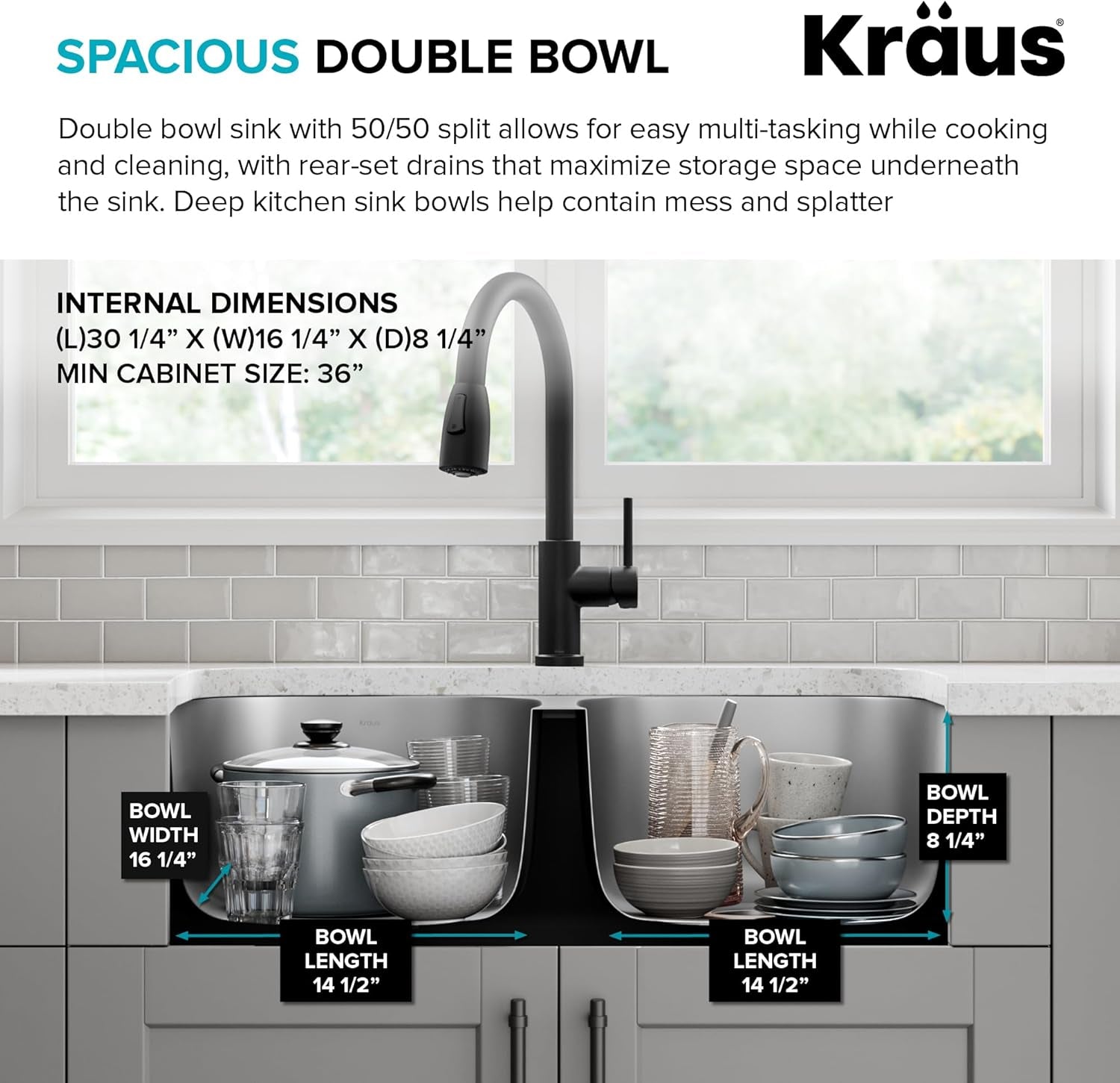 Premier 32-Inch Undermount 50/50 Double Bowl 18-Gauge Stainless Steel Kitchen Sink with Strainers (X2), KBU22