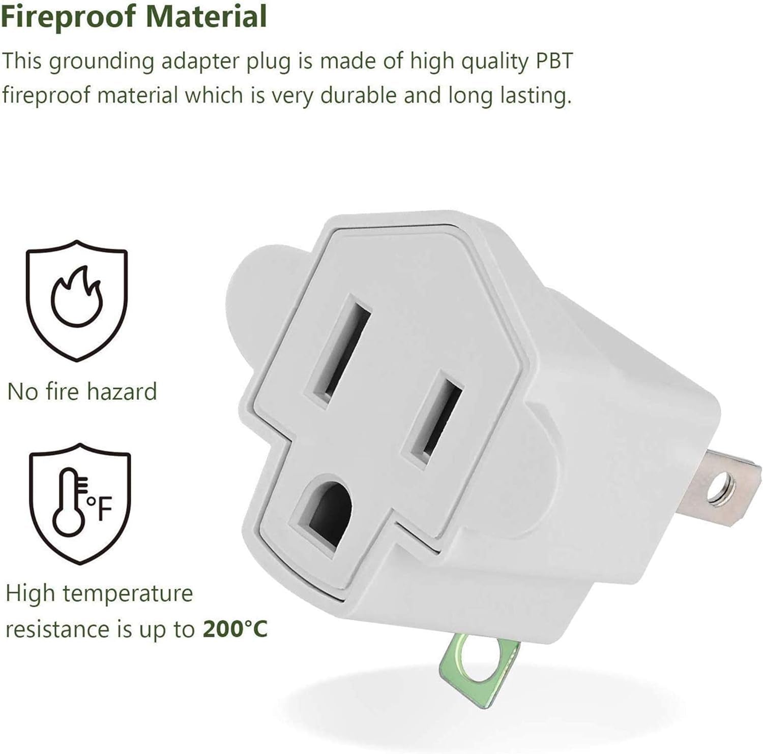 3 Prong to 2 Prong Polarized Grounding Adapter, Wall Outlet Converter 3-Prong Adapter Fireproof Material 392℉ Resistant Heavy Duty for Household, Christmas Light, Indoor Use Only, 10 Pack