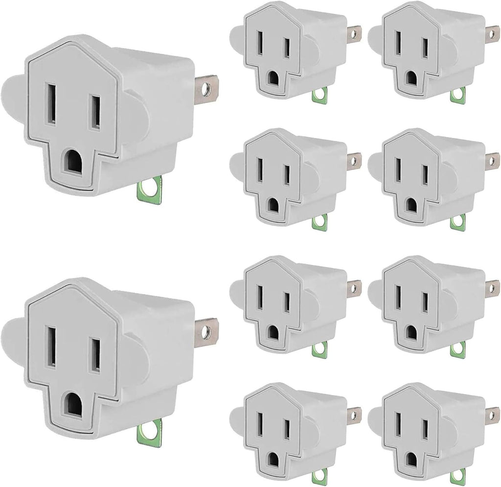 3 Prong to 2 Prong Polarized Grounding Adapter, Wall Outlet Converter 3-Prong Adapter Fireproof Material 392℉ Resistant Heavy Duty for Household, Christmas Light, Indoor Use Only, 10 Pack