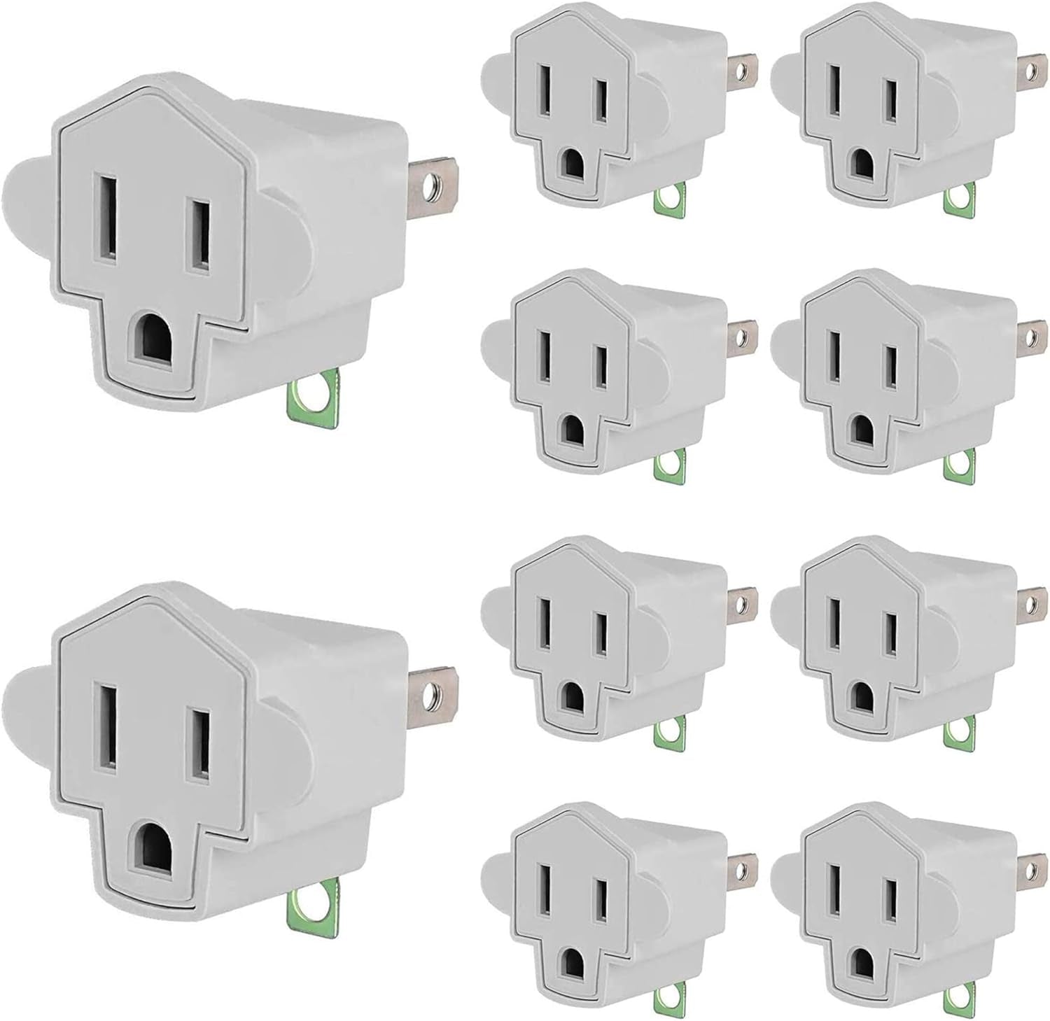 3 Prong to 2 Prong Polarized Grounding Adapter, Wall Outlet Converter 3-Prong Adapter Fireproof Material 392℉ Resistant Heavy Duty for Household, Christmas Light, Indoor Use Only, 10 Pack