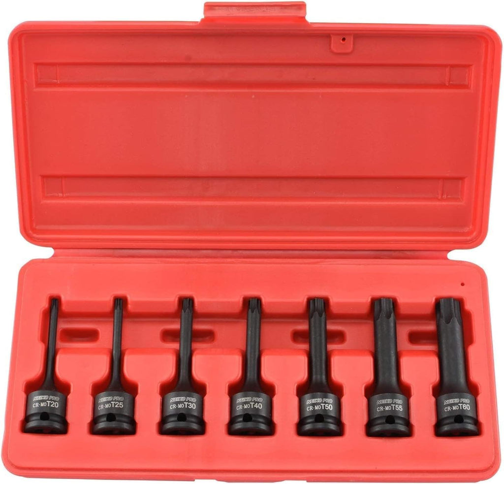 01132B 3/8” Drive Torx Star Driver Bit Socket Set | 7 Piece | T20 to T60 | 3” Length | Cr-Mo Impact Grade