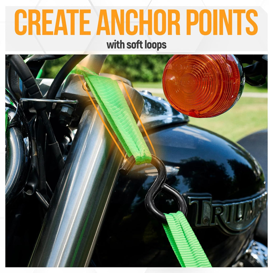 Ratchet Straps, Tie down Strap Set 1650Lb Break Strength, 4 Pack 15Ft X 1In, 4 Soft Loops, Moving Straps Tie Downs, Cargo Cam Buckles for Trucks, Rubber Handles, Carry Bag